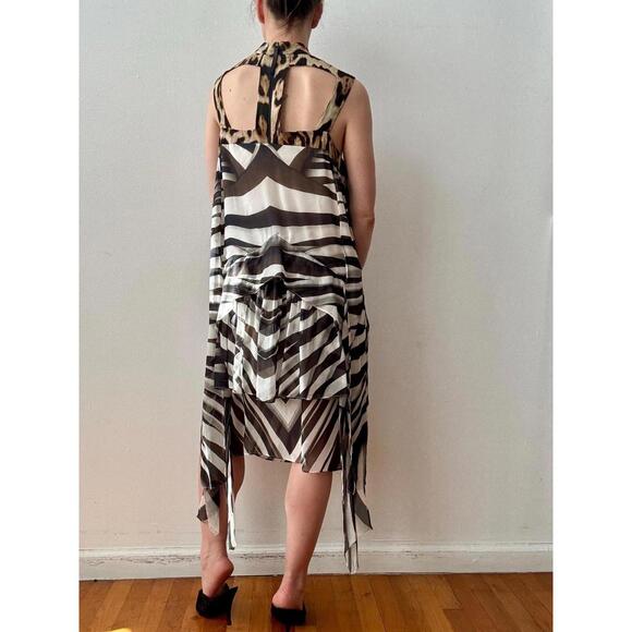 Vintage Just Cavalli Trompe L'oeil Animal Print Silk Chiffon Dress - Picture 4 of 9